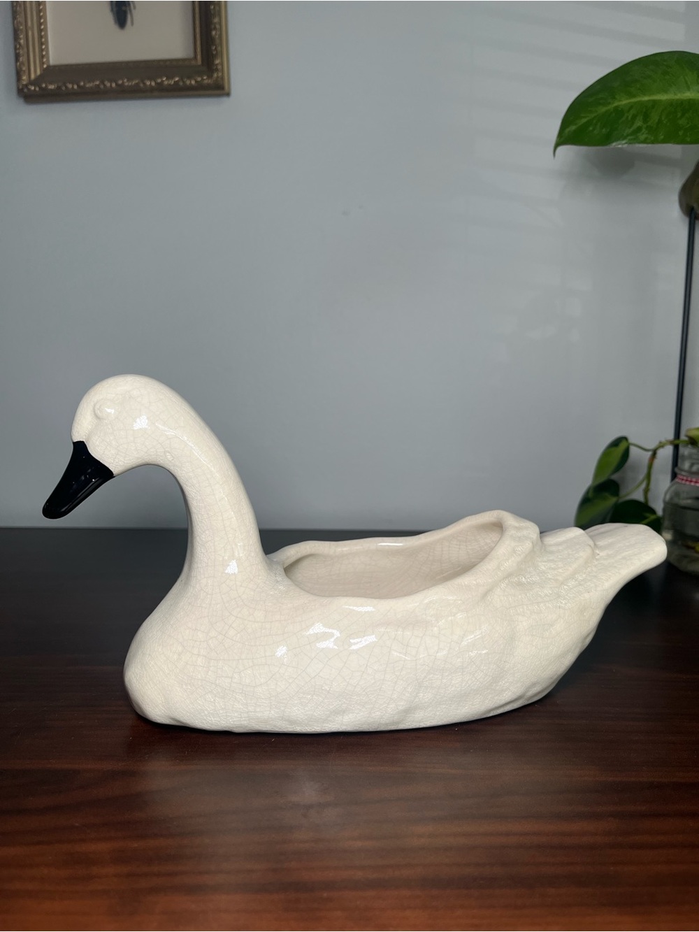 Vintage Swan Planter | Cottagecore Ceramic Decor Christmas removable crown MCM
